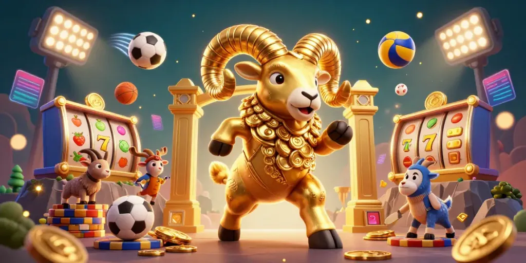 Experience thrilling casino action in this dynamic scene featuring the massive golden ram and exciting slot elements for toto.