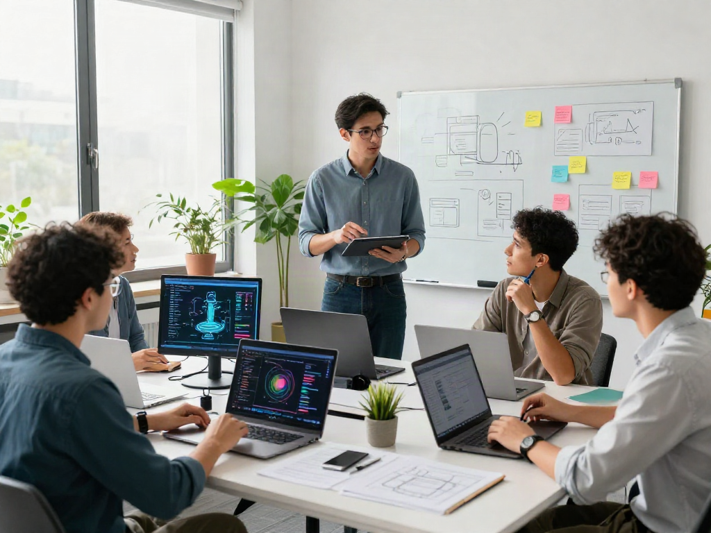 Diverse AI team collaborating on spicy ai projects in a modern workspace
