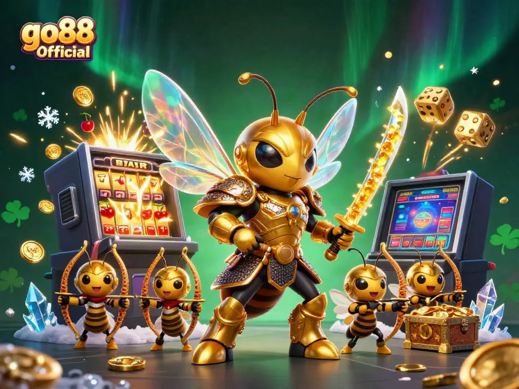 Experience the excitement of go88 Official with a vibrant 3D illustration of jackpot slots and dynamic gaming elements.