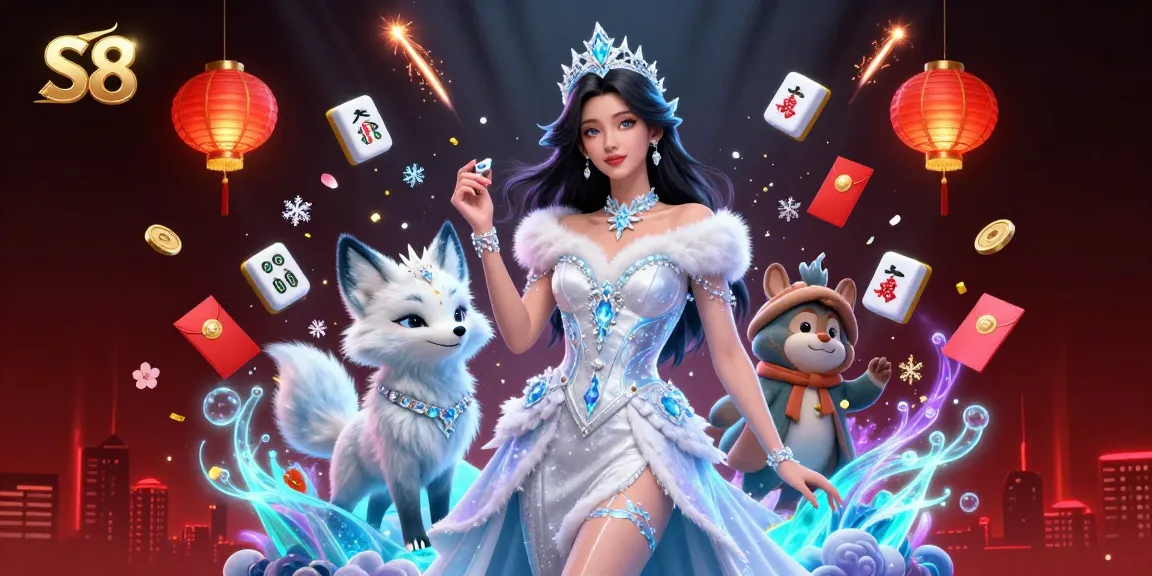 S8 captivates players with vibrant casino action, featuring a glamorous ice queen and lucky symbols.