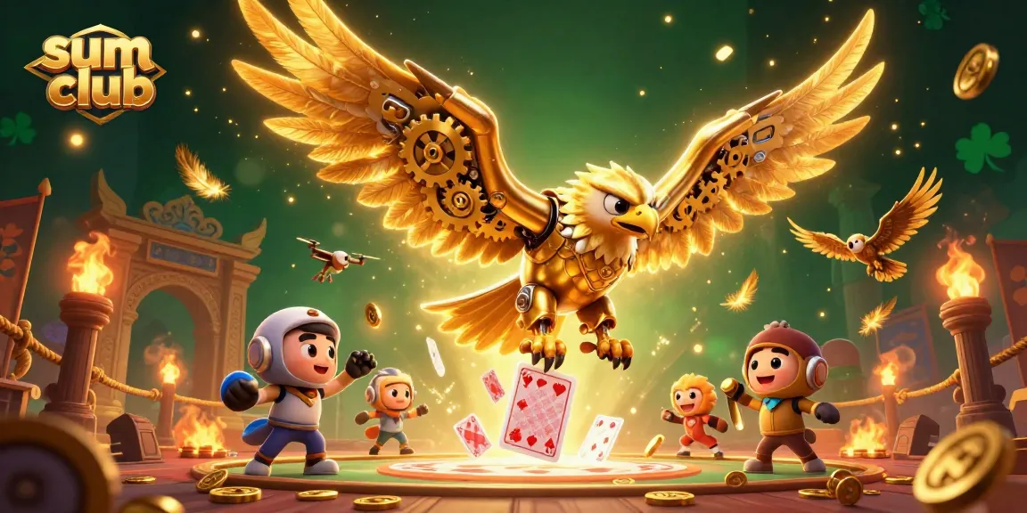 Engage with sum club for thrilling gameplay featuring a 3D golden eagle soaring through gambling elements.